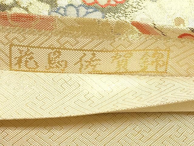 平和屋本店▼六通柄袋帯　花鳥佐賀錦　孔雀花文　24ｋ二重箔　正絹　逸品　DABL7841sf