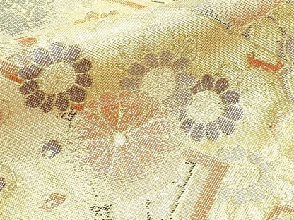 平和屋本店▼六通柄袋帯　花鳥佐賀錦　孔雀花文　24ｋ二重箔　正絹　逸品　DABL7841sf