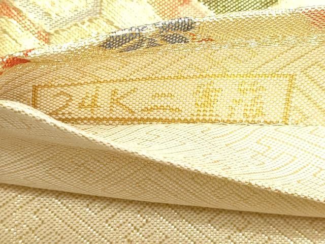 平和屋本店▼六通柄袋帯　花鳥佐賀錦　孔雀花文　24ｋ二重箔　正絹　逸品　DABL7841sf