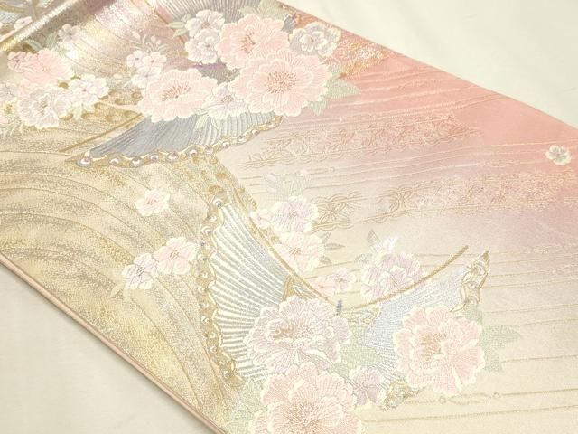 平和屋本店▼六通柄袋帯　唐織　本金花鳥　24ｋ　正絹　逸品　DABL7854sf