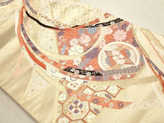 平和屋本店▼六通柄袋帯　唐織　九百錦袋　花鳥文　純金箔　正絹　逸品　DABL7879sf