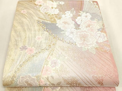 平和屋本店▼六通柄袋帯　唐織　本金花鳥　24ｋ　正絹　逸品　DABL7854sf