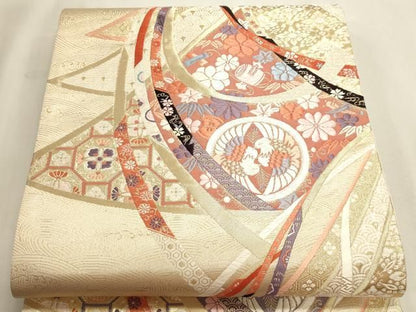 平和屋本店▼六通柄袋帯　唐織　九百錦袋　花鳥文　純金箔　正絹　逸品　DABL7879sf
