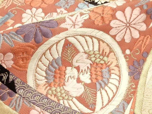 平和屋本店▼六通柄袋帯　唐織　九百錦袋　花鳥文　純金箔　正絹　逸品　DABL7879sf