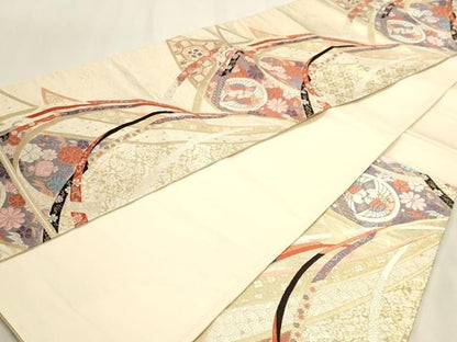 平和屋本店▼六通柄袋帯　唐織　九百錦袋　花鳥文　純金箔　正絹　逸品　DABL7879sf