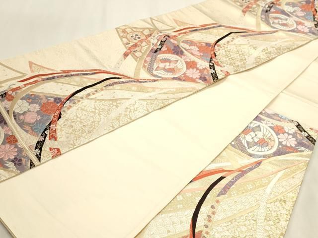 平和屋本店▼六通柄袋帯　唐織　九百錦袋　花鳥文　純金箔　正絹　逸品　DABL7879sf