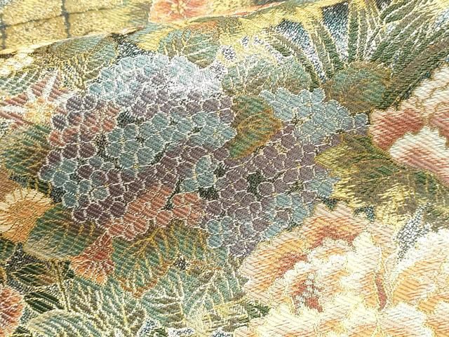 平和屋本店▼丸帯　光琳　抱一　花鳥画の四季　本金箔　短冊付き　正絹　逸品　DABL7892sf
