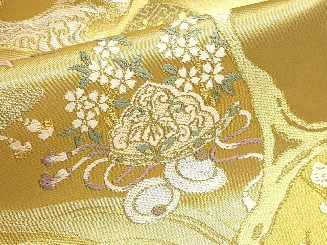 平和屋本店▼西陣　藤林織物謹製　六通柄袋帯　琳派趣景文　本金箔　証紙付き　正絹　逸品　DABL7883sf