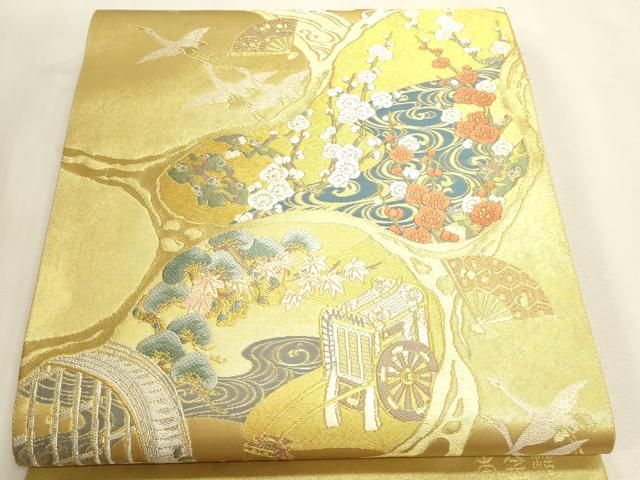 平和屋本店▼西陣　藤林織物謹製　六通柄袋帯　琳派趣景文　本金箔　証紙付き　正絹　逸品　DABL7883sf
