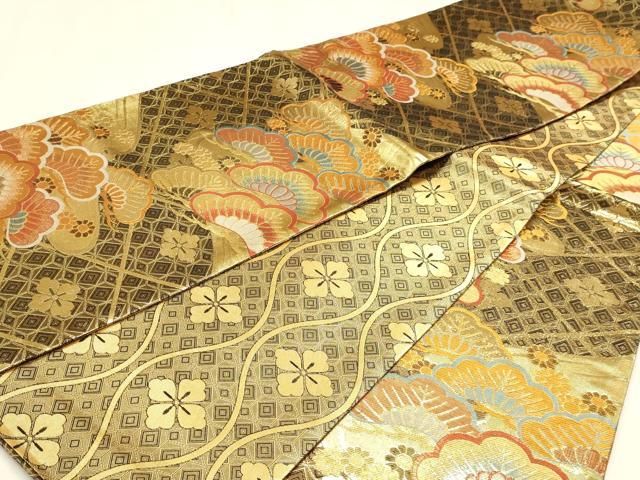 平和屋本店▼佐賀錦　両面　全通柄袋帯　松文　経本金箔　正絹　逸品　DABL7898sf