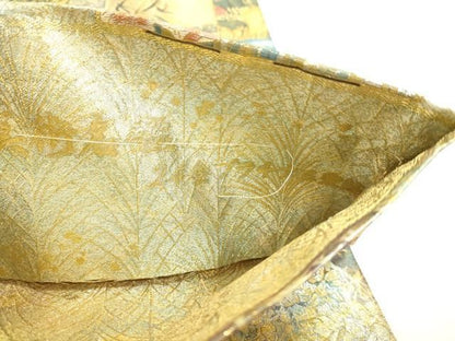 平和屋本店▼西陣あさぎ　両面　全通全景柄袋帯　近代花鳥画　日本美術名鑑　24金プラチナ二重箔　正絹　逸品　DABL7896sf