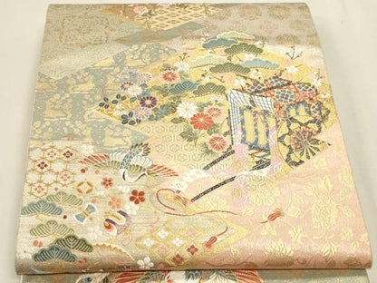 平和屋本店▼西陣　長嶋成織物　ながしま帯　六通柄袋帯　唐織　松皮菱取小袖文　本金箔　正絹　逸品　DABL7907sf