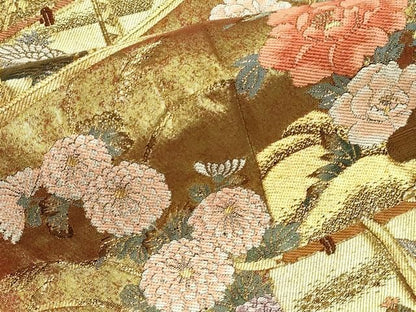 平和屋本店▼西陣　まいづる謹製　六通柄袋帯　浄瑠璃屏風絵巻　純金箔　正絹　逸品　DABL7909sf