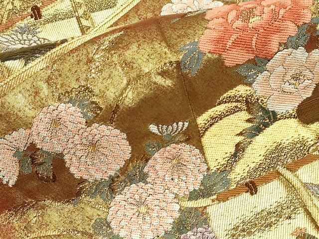 平和屋本店▼西陣　まいづる謹製　六通柄袋帯　浄瑠璃屏風絵巻　純金箔　正絹　逸品　DABL7909sf