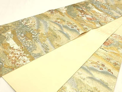 平和屋本店▼六通柄袋帯　竜安年石庭　本金箔　正絹　逸品　DABL7908sf