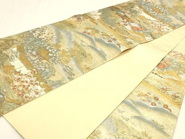平和屋本店▼六通柄袋帯　竜安年石庭　本金箔　正絹　逸品　DABL7908sf