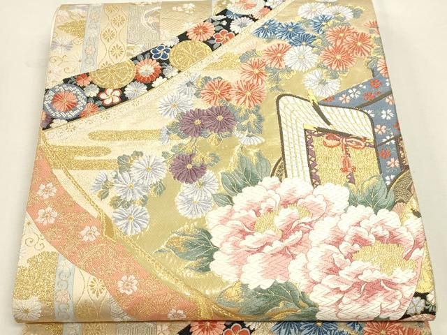 平和屋本店▼六通柄袋帯　唐織　王朝絵巻　本金箔　正絹　逸品　DABL7901sf