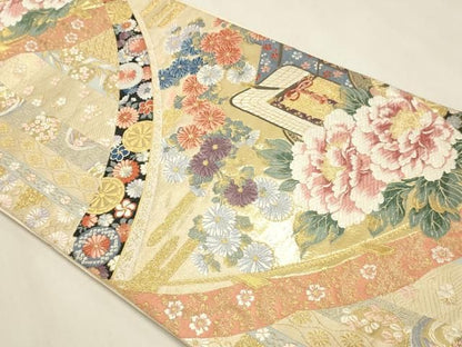 平和屋本店▼六通柄袋帯　唐織　王朝絵巻　本金箔　正絹　逸品　DABL7901sf