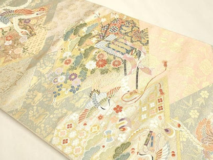 平和屋本店▼西陣　長嶋成織物　ながしま帯　六通柄袋帯　唐織　松皮菱取小袖文　本金箔　正絹　逸品　DABL7907sf
