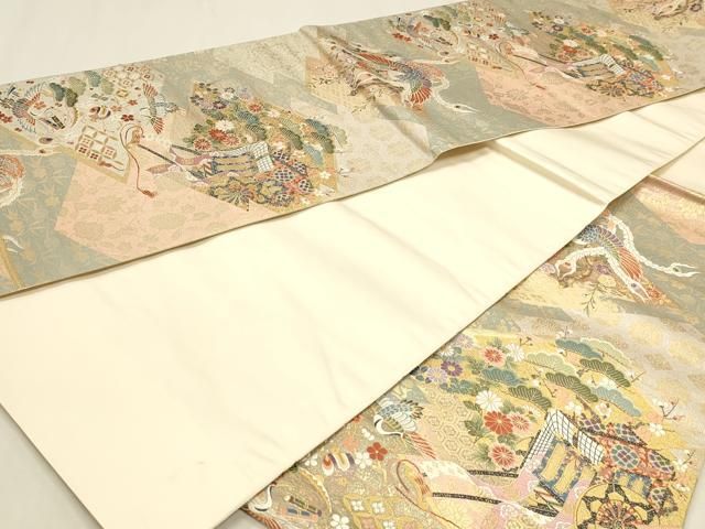 平和屋本店▼西陣　長嶋成織物　ながしま帯　六通柄袋帯　唐織　松皮菱取小袖文　本金箔　正絹　逸品　DABL7907sf