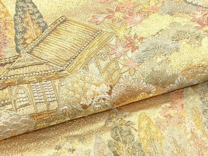 平和屋本店▼六通柄袋帯　古都の四季　本金箔　正絹　逸品　DABL7900sf