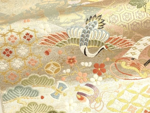 平和屋本店▼西陣　長嶋成織物　ながしま帯　六通柄袋帯　唐織　松皮菱取小袖文　本金箔　正絹　逸品　DABL7907sf