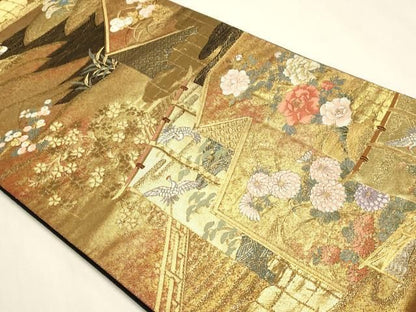 平和屋本店▼西陣　まいづる謹製　六通柄袋帯　浄瑠璃屏風絵巻　純金箔　正絹　逸品　DABL7909sf