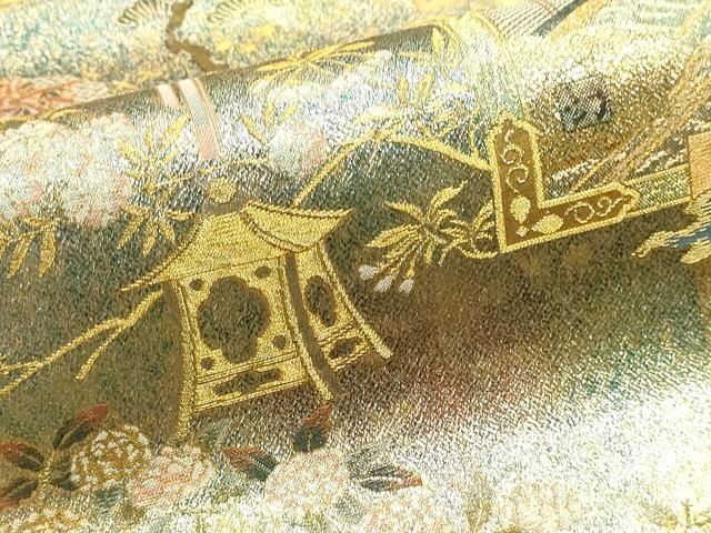 平和屋本店▼西陣あさぎ　丸帯　徳川美術館秘蔵　紫式部　源氏物語名鑑　プラチナ本金箔　一千八百口織　正絹　逸品　DABL7897sf