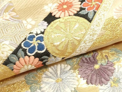 平和屋本店▼六通柄袋帯　唐織　王朝絵巻　本金箔　正絹　逸品　DABL7901sf