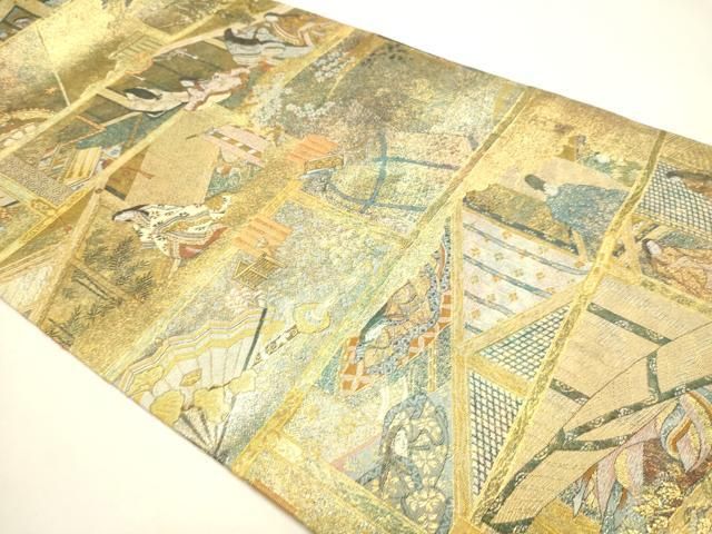 平和屋本店▼西陣あさぎ　丸帯　徳川美術館秘蔵　紫式部　源氏物語名鑑　プラチナ本金箔　一千八百口織　正絹　逸品　DABL7897sf