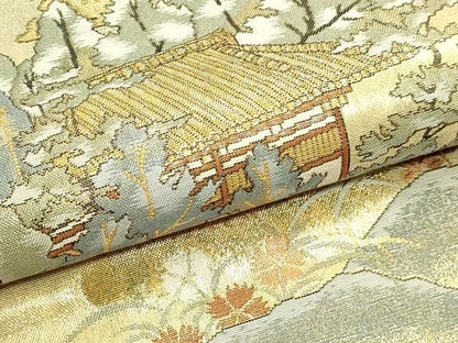 平和屋本店▼六通柄袋帯　竜安年石庭　本金箔　正絹　逸品　DABL7908sf