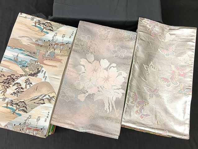 平和屋着物■袋帯 西陣 まとめて100点 向かい鶴 人物 蝶 風景 花柄 七宝 正倉院 金銀糸 など 着用可能多数 未使用品あり 全て正絹 mmm1715