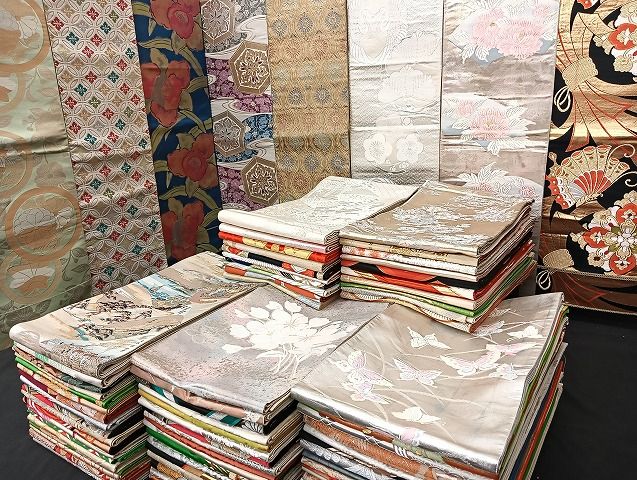 平和屋着物■袋帯 西陣 まとめて100点 向かい鶴 人物 蝶 風景 花柄 七宝 正倉院 金銀糸 など 着用可能多数 未使用品あり 全て正絹 mmm1715