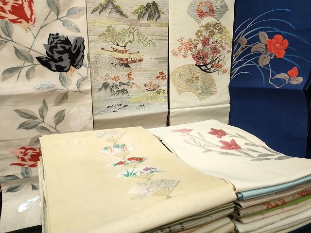 平和屋本店■夏物 名古屋帯 絽 紗 まとめて 50点 風景 花柄 波筬織 絽綴れ 金銀糸 など 未使用品あり 全て正絹 ppp0114