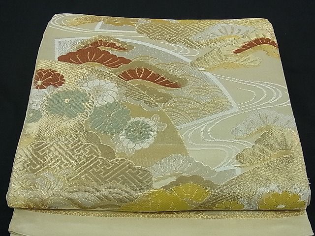 平和屋着物■六通柄袋帯 唐織 流水雲重ね地紙吉祥花文 金銀糸 逸品 ng2943