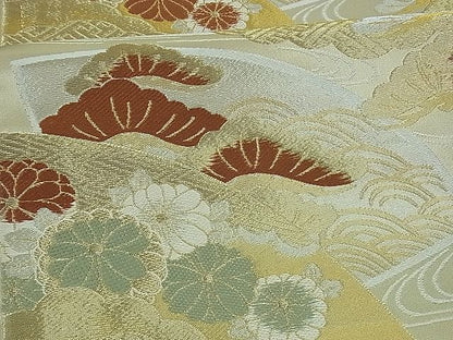 平和屋着物■六通柄袋帯 唐織 流水雲重ね地紙吉祥花文 金銀糸 逸品 ng2943
