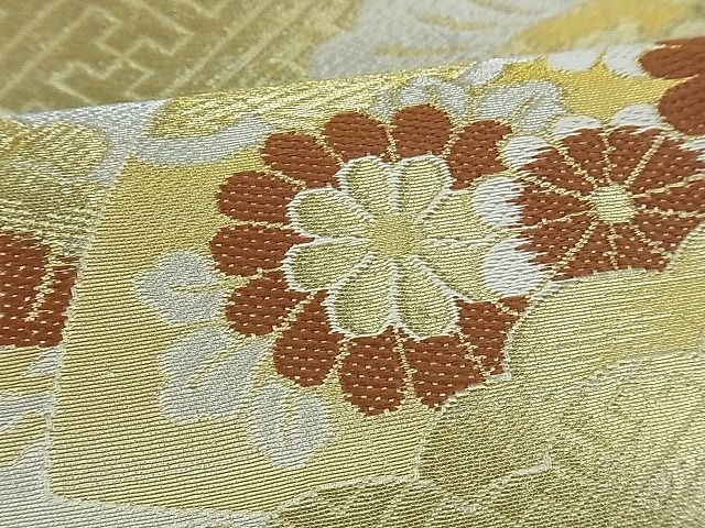 平和屋着物■六通柄袋帯 唐織 流水雲重ね地紙吉祥花文 金銀糸 逸品 ng2943