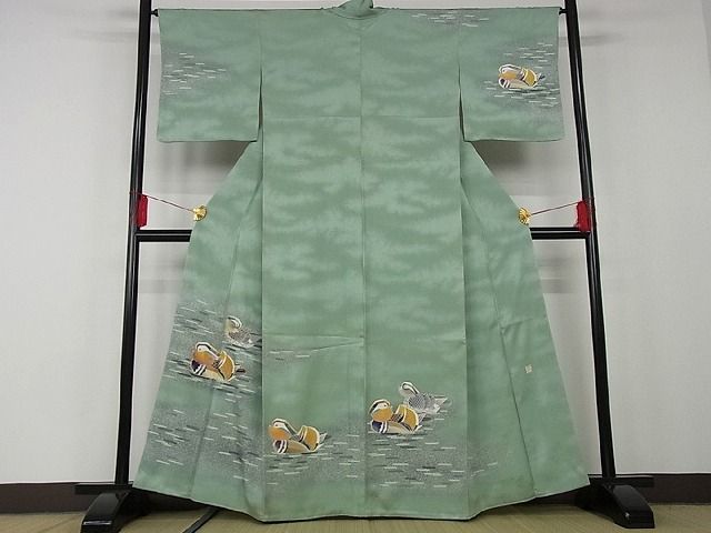 平和屋本店■極上 人間国宝・羽田登喜男 訪問着 鴛鴦 7羽 たたき染め 着丈160cm裄65cm 正絹 未使用2kk1316
