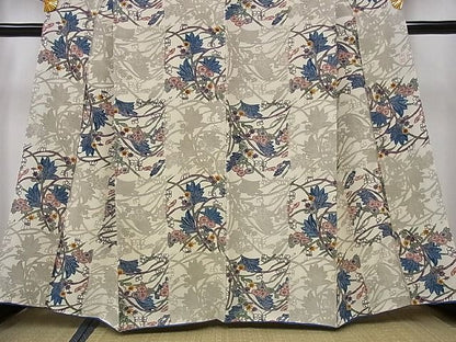 平和屋本店●極上 本場琉球紅型 平野晋二郎 小紋 市松花文 落款あり 着丈 160cm 裄 65.5cm 正絹 逸品 2kk1340