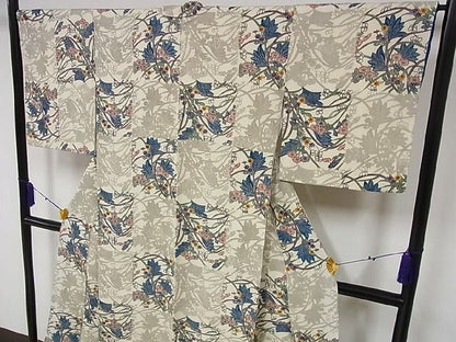 平和屋本店●極上 本場琉球紅型 平野晋二郎 小紋 市松花文 落款あり 着丈 160cm 裄 65.5cm 正絹 逸品 2kk1340