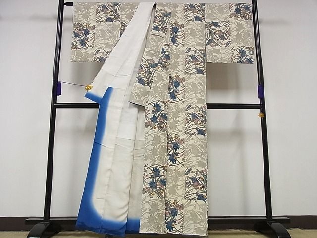 平和屋本店●極上 本場琉球紅型 平野晋二郎 小紋 市松花文 落款あり 着丈 160cm 裄 65.5cm 正絹 逸品 2kk1340