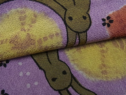 平和屋本店●希少 染色作家 山本由季 九寸名古屋帯 花兎 金彩 鬼しぼ縮緬 逸品3s598