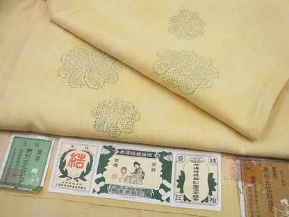 期間限定セール20％off●極上　本場結城紬　重要無形文化財　１００亀甲　舞花文　井上商事謹製　証紙付き　逸品　未使用3s624