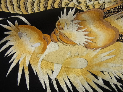 平和屋本店●極上　訪問着　総手刺繍　龍　黒地　金糸　逸品3s629