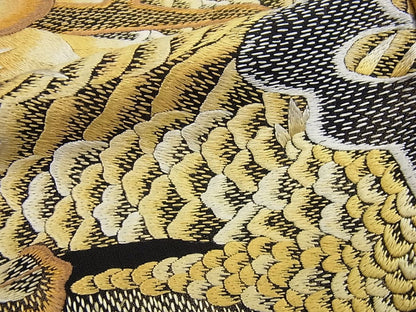 平和屋本店●極上　訪問着　総手刺繍　龍　黒地　金糸　逸品3s629