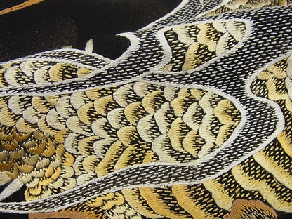 平和屋本店●極上　訪問着　総手刺繍　龍　黒地　金糸　逸品3s629