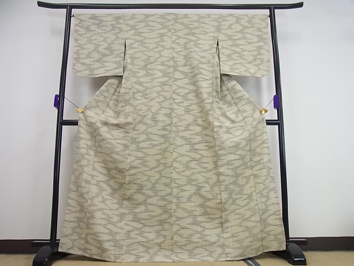 平和屋本店▽極上　浦野理一　単衣　経節紬　流水文　逸品3s671