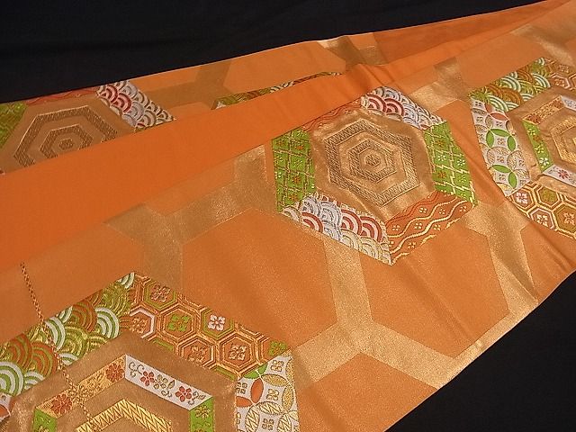 平和屋着物■六通柄袋帯　唐織　亀甲吉祥文　金銀糸　逸品　ng3007