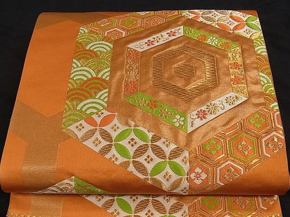 平和屋着物■六通柄袋帯　唐織　亀甲吉祥文　金銀糸　逸品　ng3007
