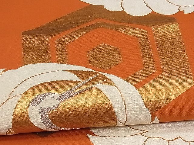 平和屋着物■六通柄袋帯 唐織 亀甲鶴文 金銀糸 逸品 ng3015
